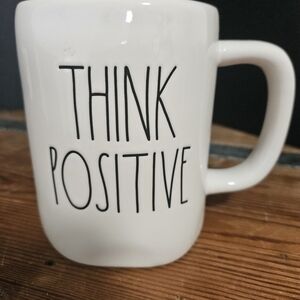 Rae Dunn White Mug with Black "Think Positive" Text